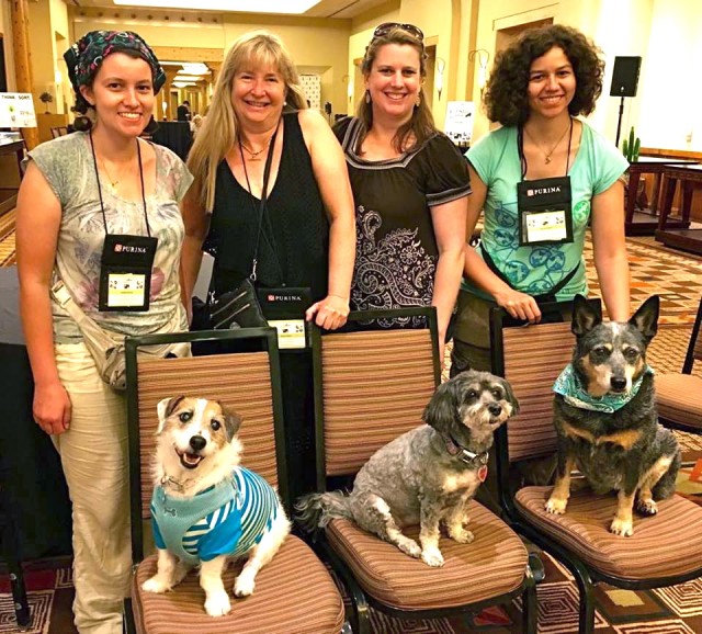 Talented Trick dogs Just Jesse and Jasmine and Diamond Dogs with Susie and trainers at BlogPaws 2016
