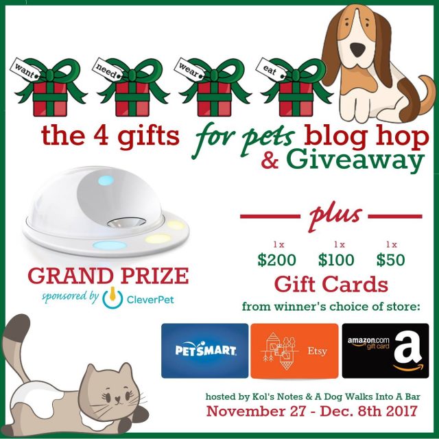 The 4 Gifts for Pets blog hop and Giveaway prizes image