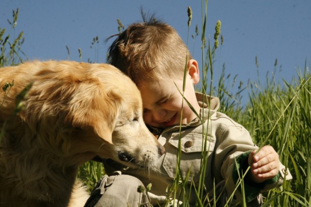 Smiley the Golden Retriever and boy