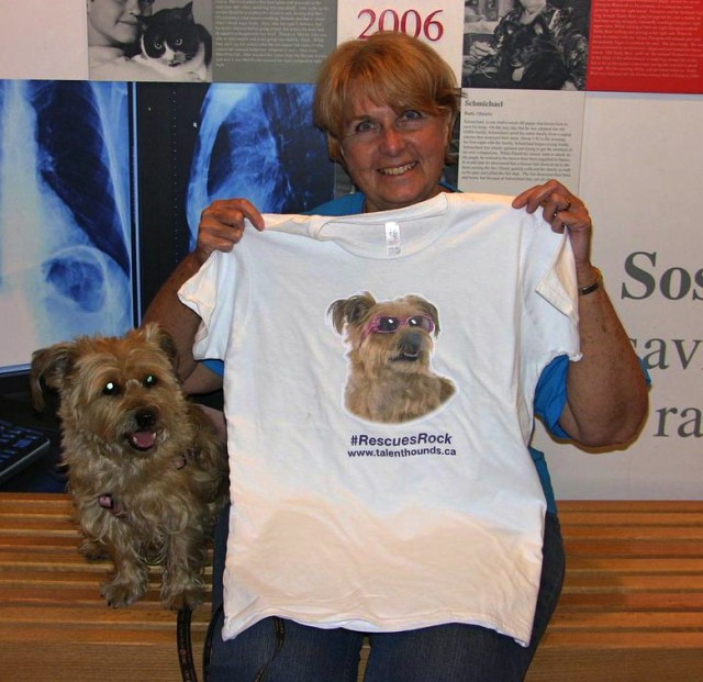 Reta with her Rescues Rock T-shirt of Linzy