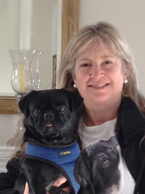 Talent Hounds Creator Susie with Kilo her rescue Pug