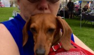 Margaret holding dachshund Lady Bug