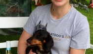 Crusoe and mom sitting on bench