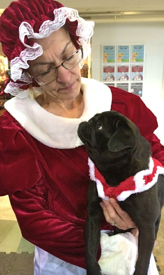 Mrs Claus AKA Blanche, trainer and volunteer with adorable Jo