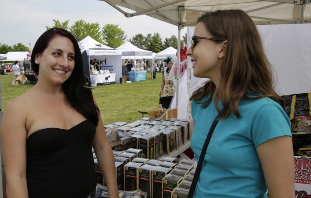 Tanya and Sophie chat Bullwrinkles at Woofstock