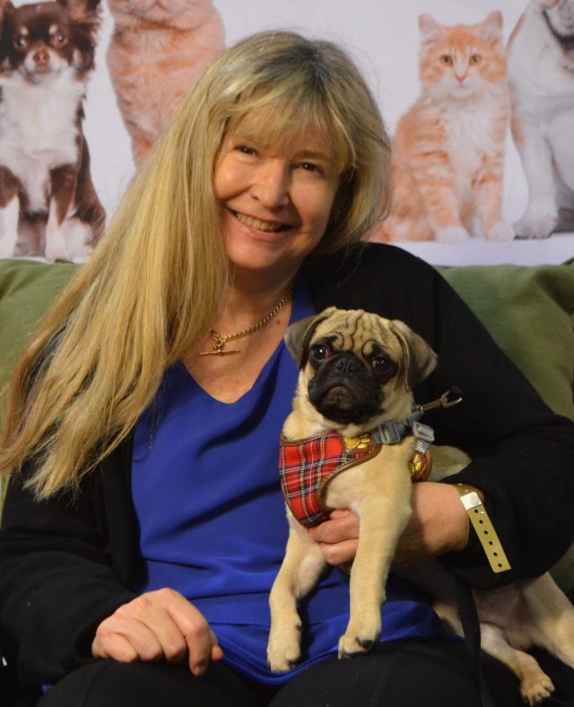 susie-and-the-cutest-little-pug-puppy at Toronto Christmas Pet Show