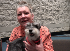 Abuse survivor Trish Steffen and her gogeous dog at the Bayer Media Luncheon at Global Pet Expo