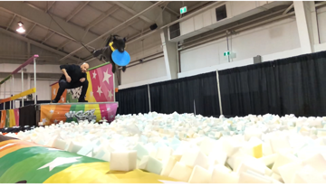 Brian and his dog in the amazing new Woofjocks show foam pit