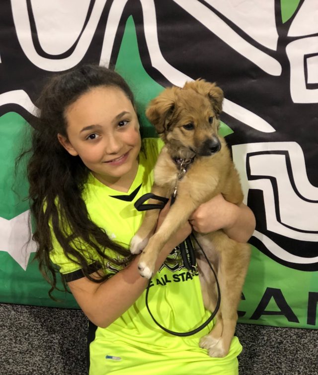 Junior trainer Jordan from Woofjocks and Kids pet club and her puppy