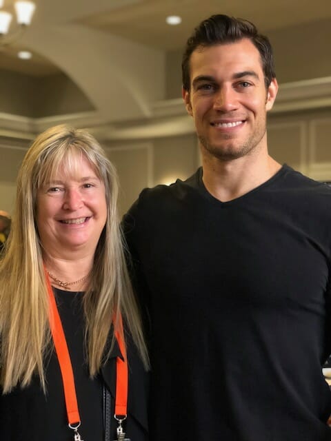 Susie and Celebrity Vet Dr Evan from the TV series "Evan goes wild" at the Purina Press event at Global Pet Expo