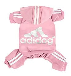 Adidog fleece pink jogging suit for small dogs